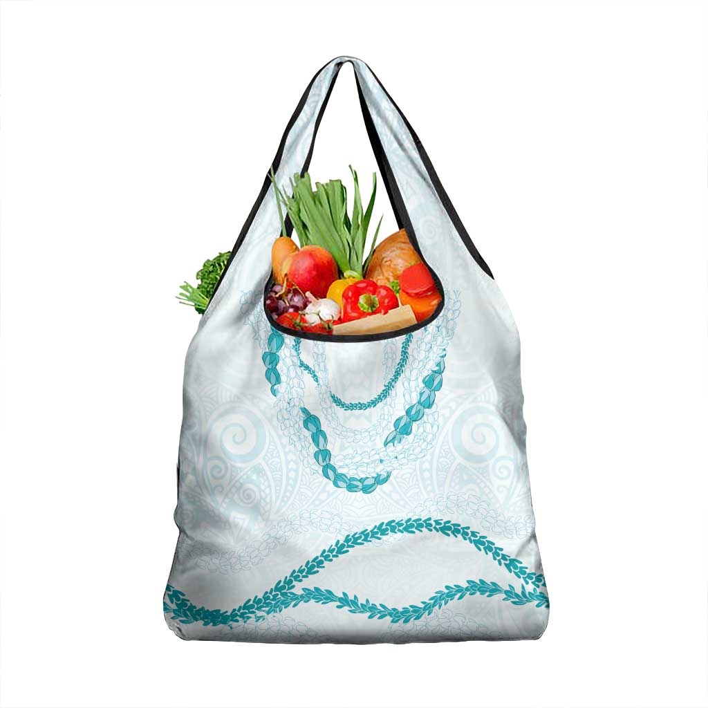 Aloha Lei Mikioi Grocery Bag Teal Polynesian Tribal Tatau Pattern