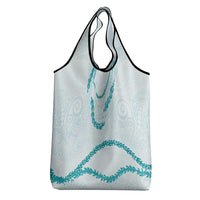 Aloha Lei Mikioi Grocery Bag Teal Polynesian Tribal Tatau Pattern