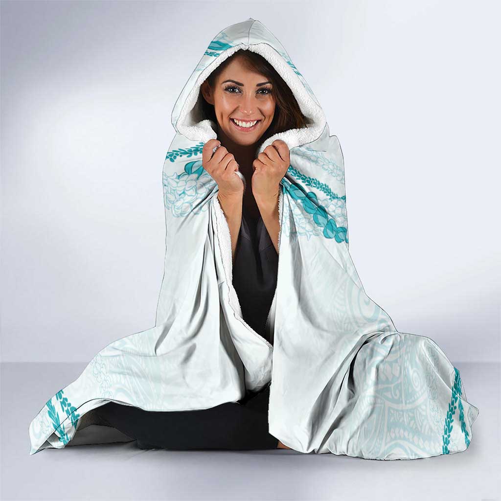 Aloha Lei Mikioi Hooded Blanket Teal Polynesian Tribal Tatau Pattern