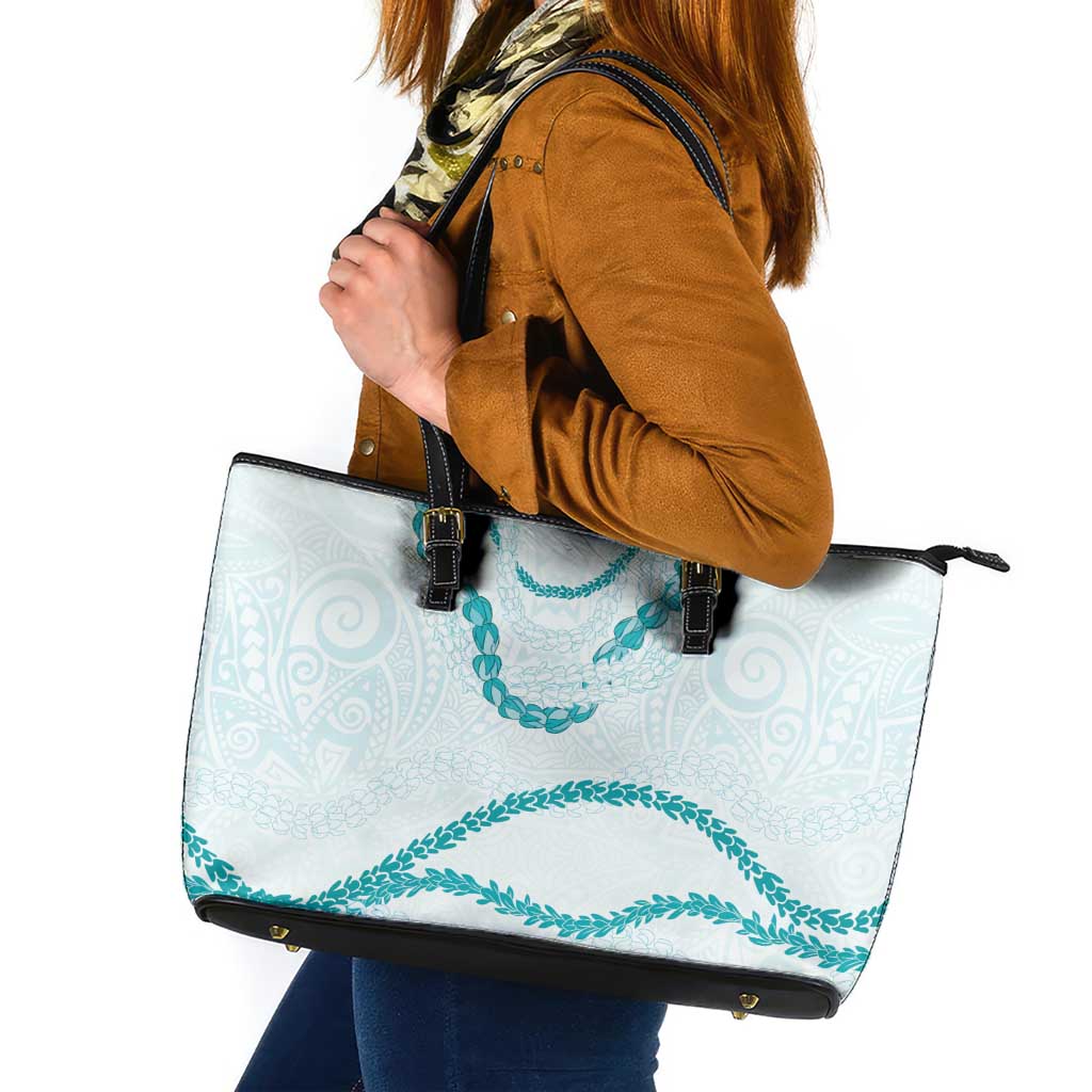 Aloha Lei Mikioi Leather Tote Bag Teal Polynesian Tribal Tatau Pattern LT9 Teal - Polynesian Pride