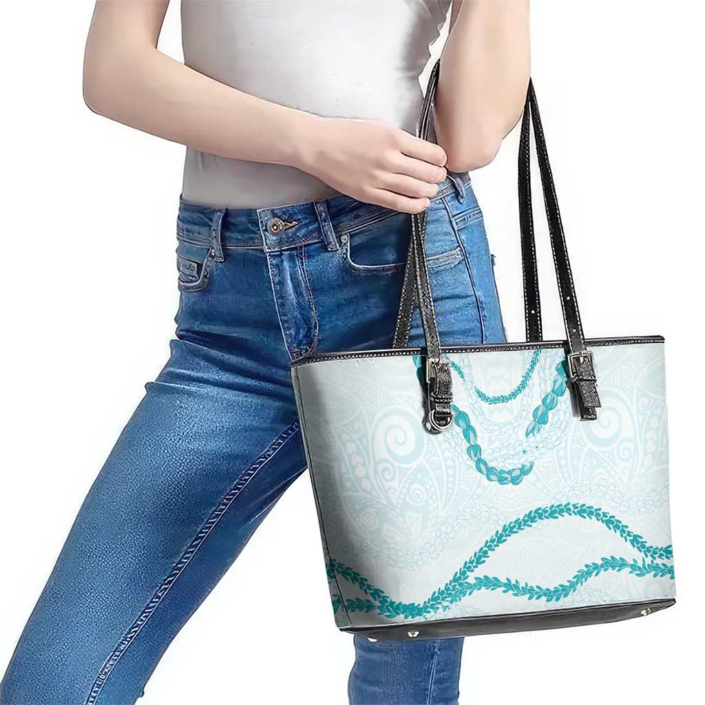 Aloha Lei Mikioi Leather Tote Bag Teal Polynesian Tribal Tatau Pattern