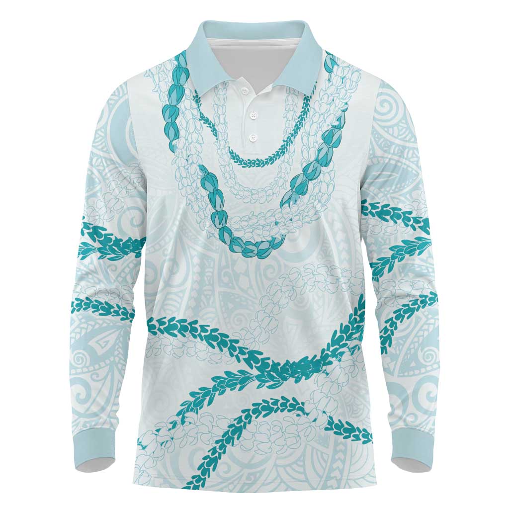 Aloha Lei Mikioi Long Sleeve Polo Shirt Teal Polynesian Tribal Tatau Pattern LT9 Teal - Polynesian Pride