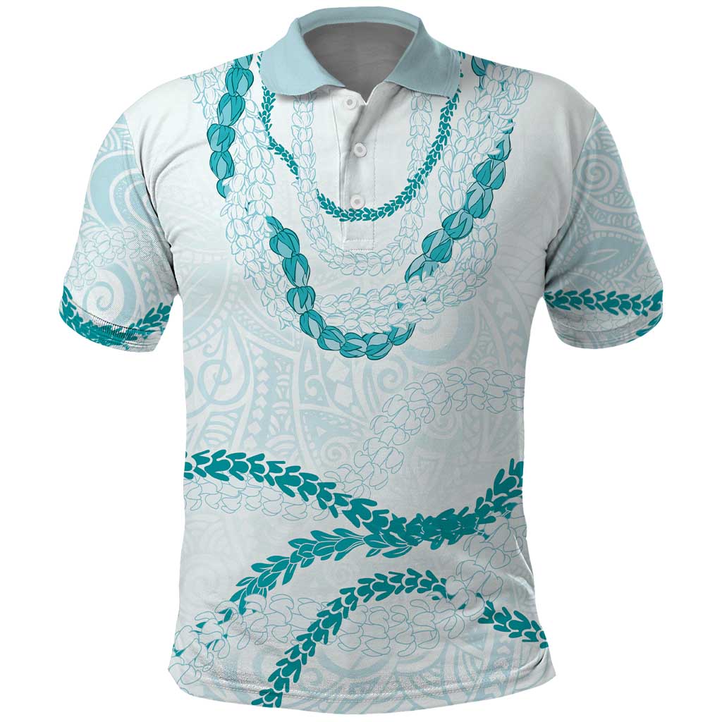 Aloha Lei Mikioi Polo Shirt Teal Polynesian Tribal Tatau Pattern