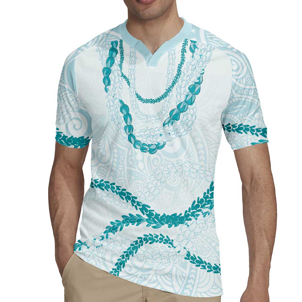 Aloha Lei Mikioi Rugby Jersey Teal Polynesian Tribal Tatau Pattern