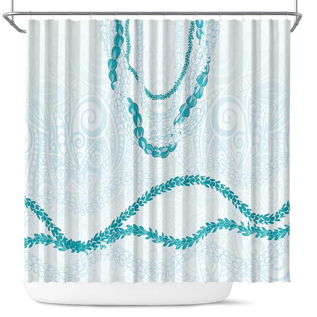 Aloha Lei Mikioi Shower Curtain Teal Polynesian Tribal Tatau Pattern