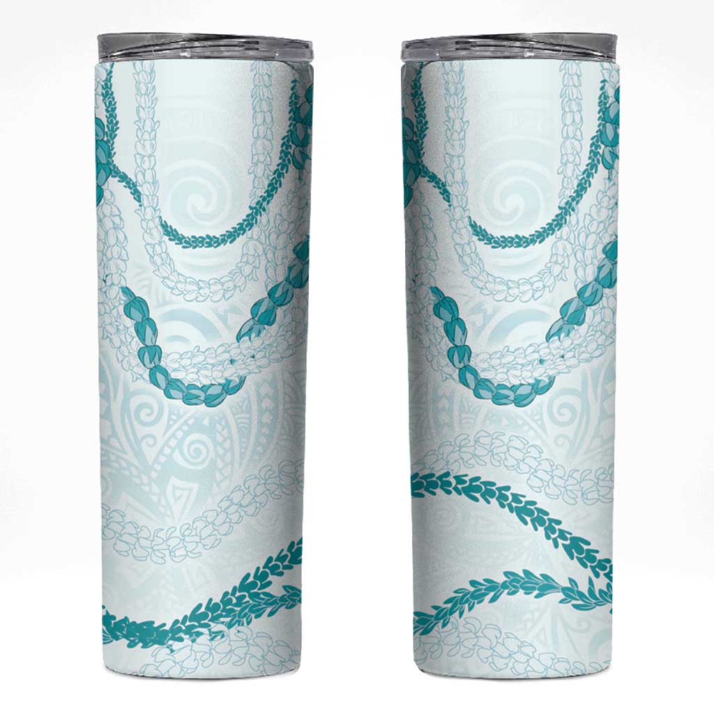 Aloha Lei Mikioi Skinny Tumbler Teal Polynesian Tribal Tatau Pattern