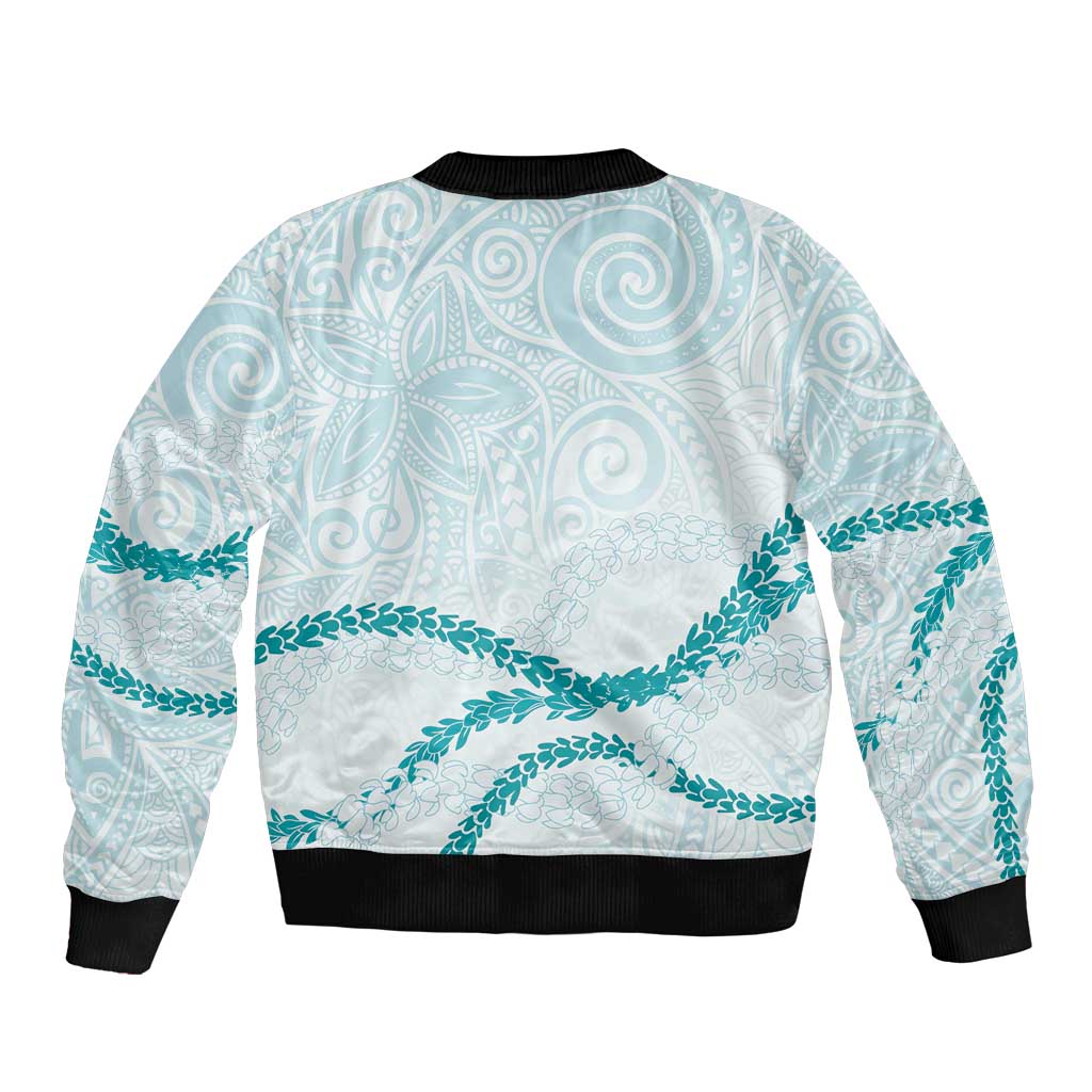 Aloha Lei Mikioi Sleeve Zip Bomber Jacket Teal Polynesian Tribal Tatau Pattern LT9 - Polynesian Pride