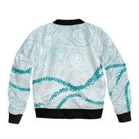 Aloha Lei Mikioi Sleeve Zip Bomber Jacket Teal Polynesian Tribal Tatau Pattern LT9 - Polynesian Pride