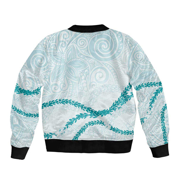 Aloha Lei Mikioi Sleeve Zip Bomber Jacket Teal Polynesian Tribal Tatau ...