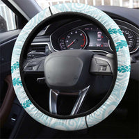 Aloha Lei Mikioi Steering Wheel Cover Teal Polynesian Tribal Tatau Pattern