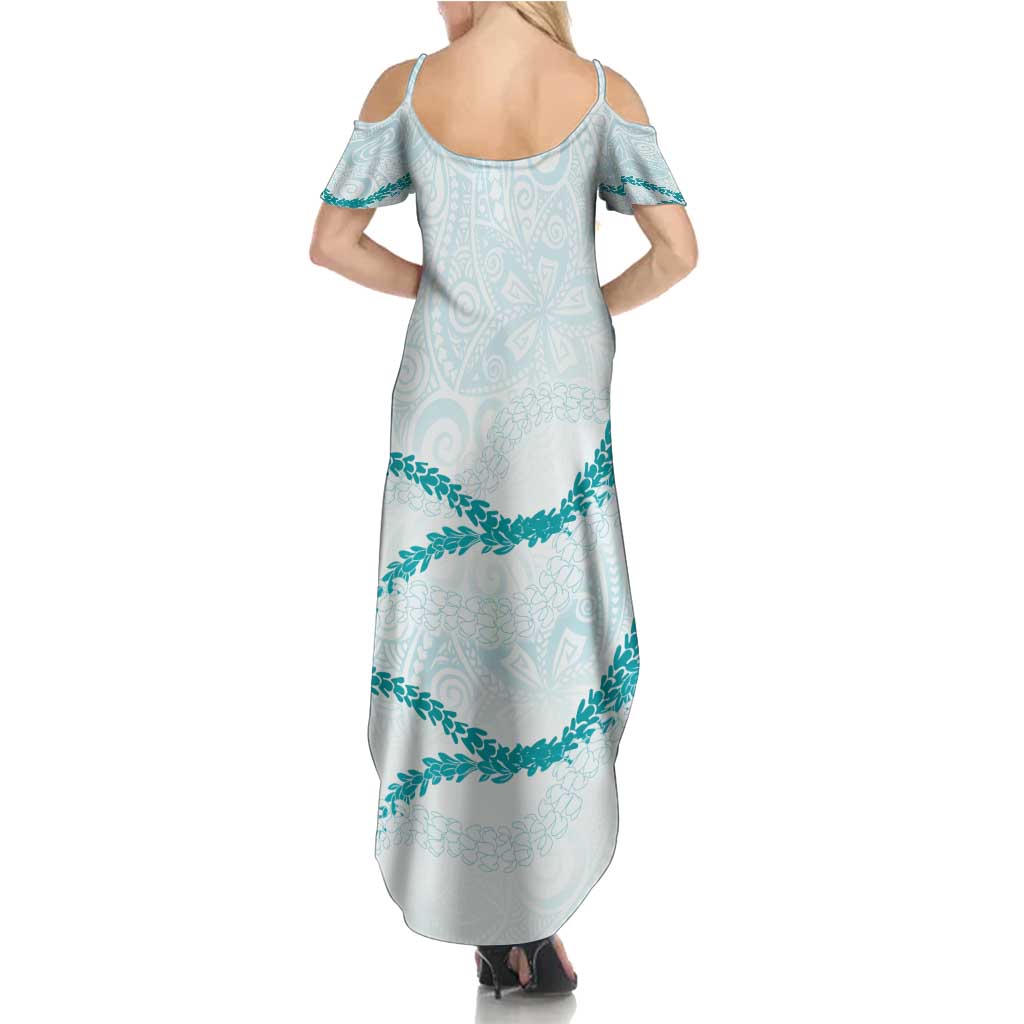 Aloha Lei Mikioi Summer Maxi Dress Teal Polynesian Tribal Tatau Pattern