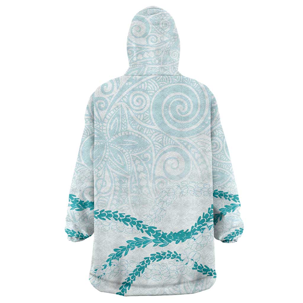 Aloha Lei Mikioi Wearable Blanket Hoodie Teal Polynesian Tribal Tatau Pattern