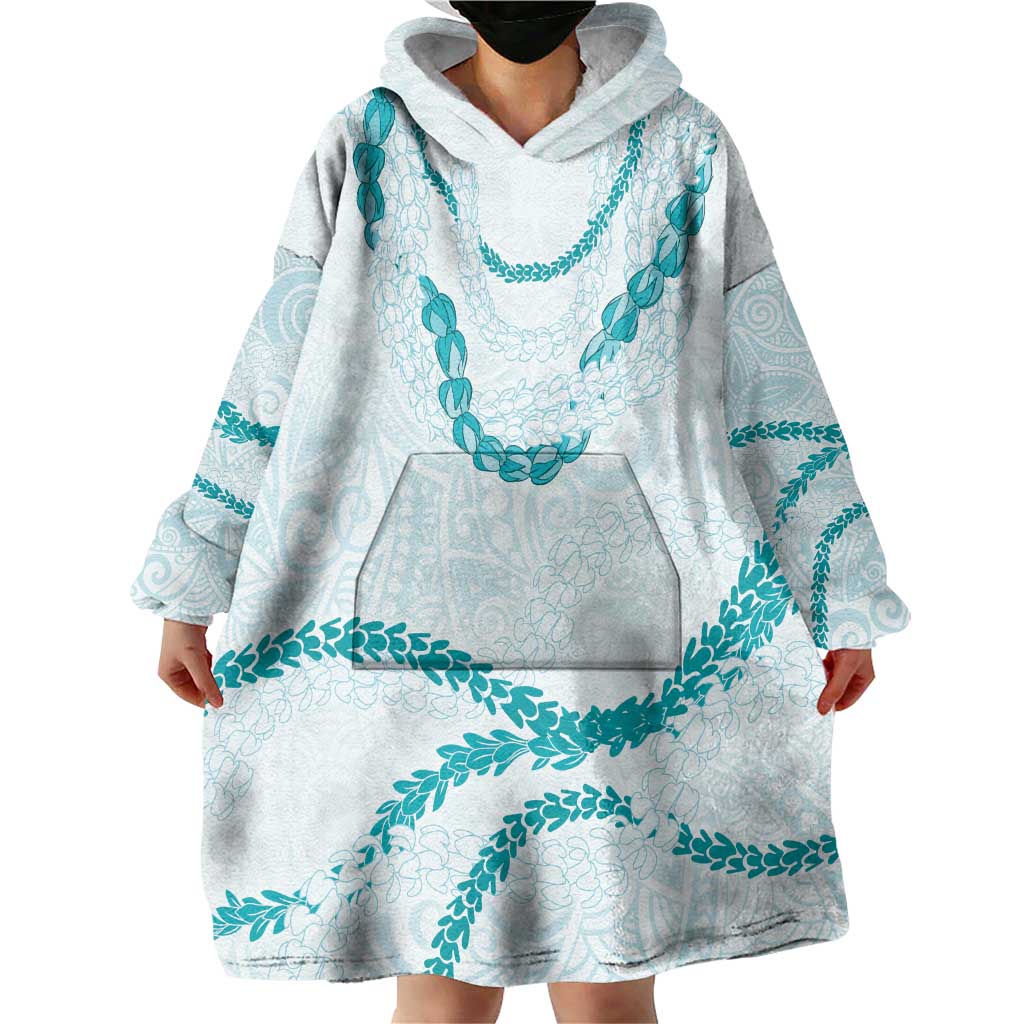 Aloha Lei Mikioi Wearable Blanket Hoodie Teal Polynesian Tribal Tatau Pattern
