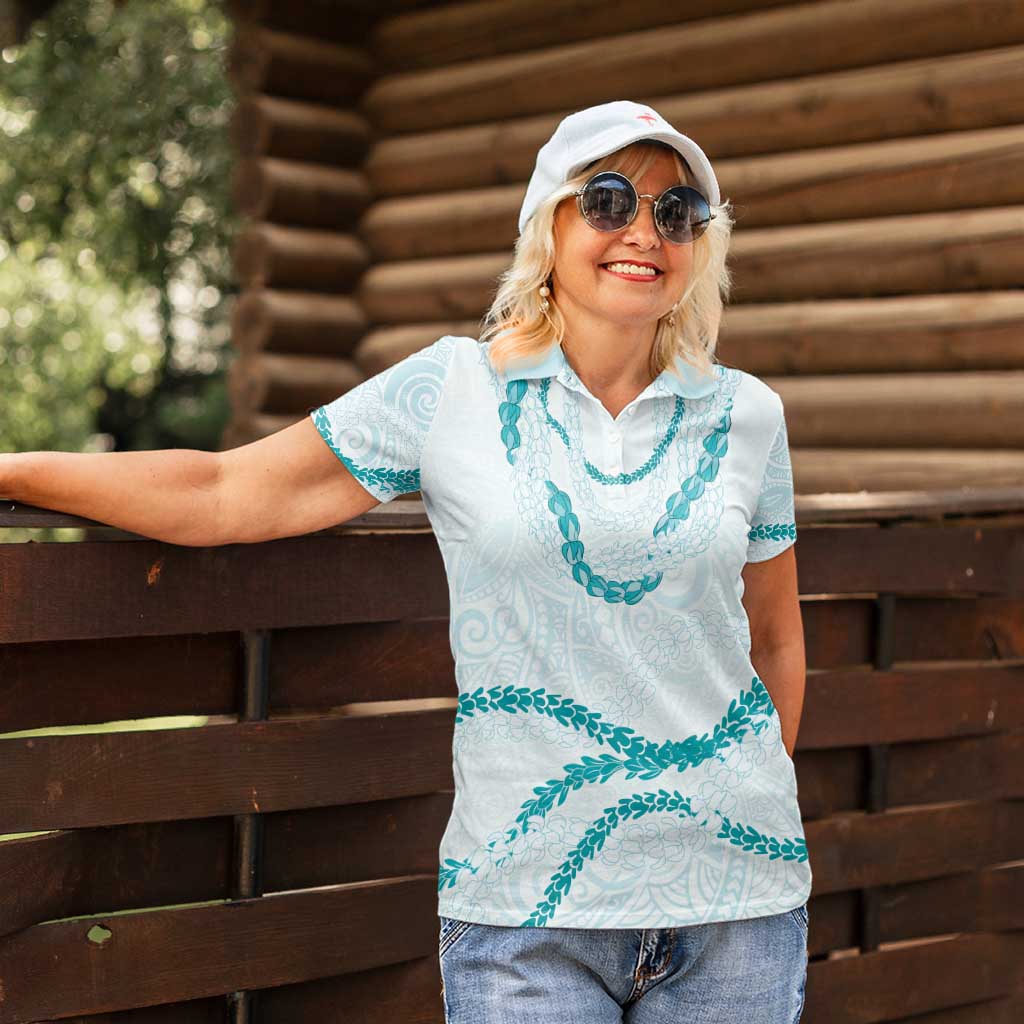 Aloha Lei Mikioi Women Polo Shirt Teal Polynesian Tribal Tatau Pattern