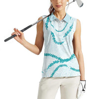 Aloha Lei Mikioi Women Sleeveless Polo Shirt Teal Polynesian Tribal Tatau Pattern