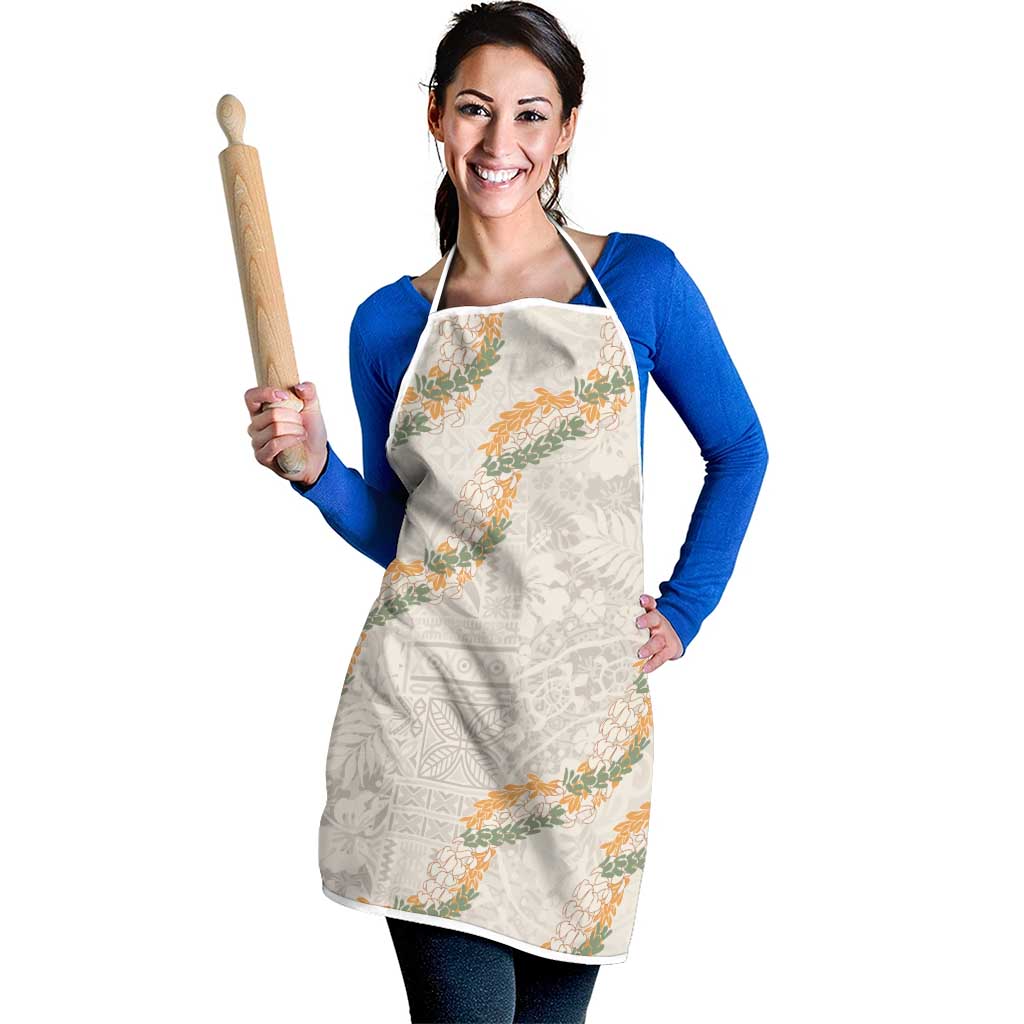 Aloha Pakalana and Puakenikeni Lei Apron Beige Hawaiian Pattern - Polynesian Pride