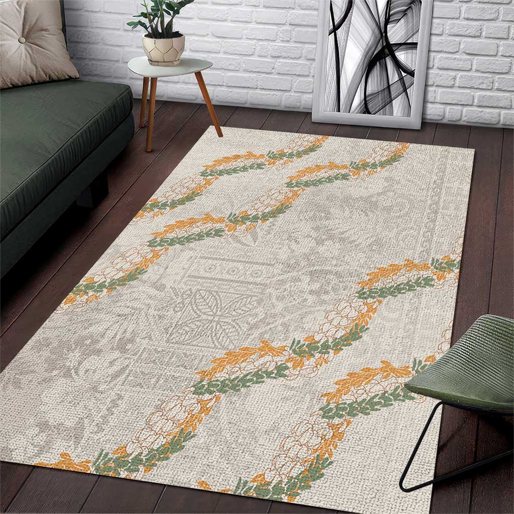 Aloha Pakalana and Puakenikeni Lei Area Rug Beige Hawaiian Pattern