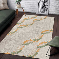 Aloha Pakalana and Puakenikeni Lei Area Rug Beige Hawaiian Pattern