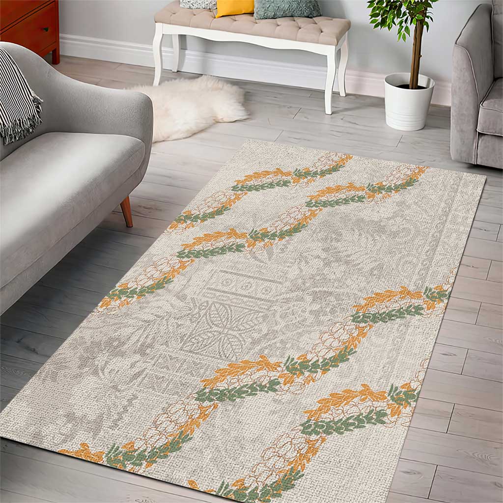 Aloha Pakalana and Puakenikeni Lei Area Rug Beige Hawaiian Pattern