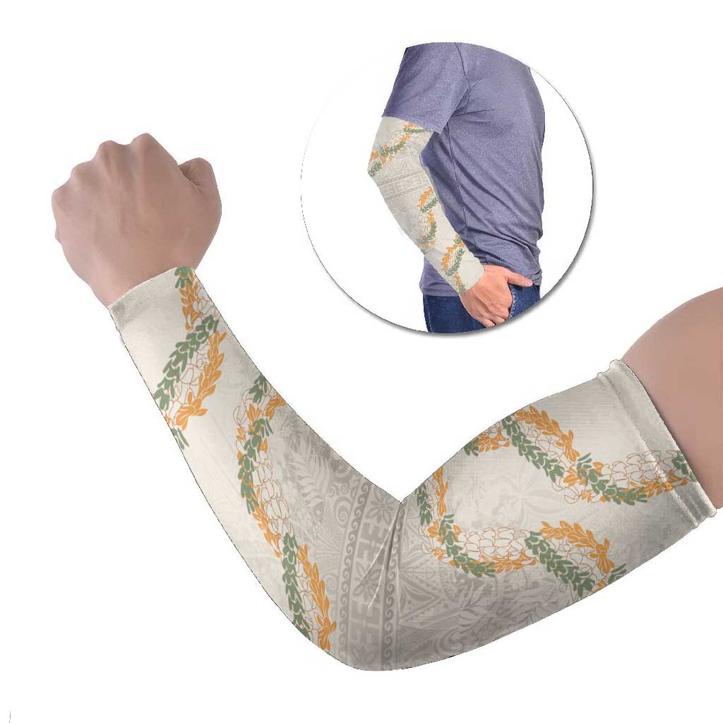 Aloha Pakalana and Puakenikeni Lei Arm Sleeves Beige Hawaiian Pattern - Polynesian Pride