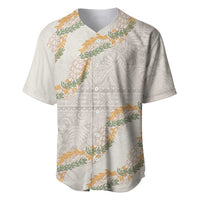 Aloha Pakalana and Puakenikeni Lei Baseball Jersey Beige Hawaiian Pattern