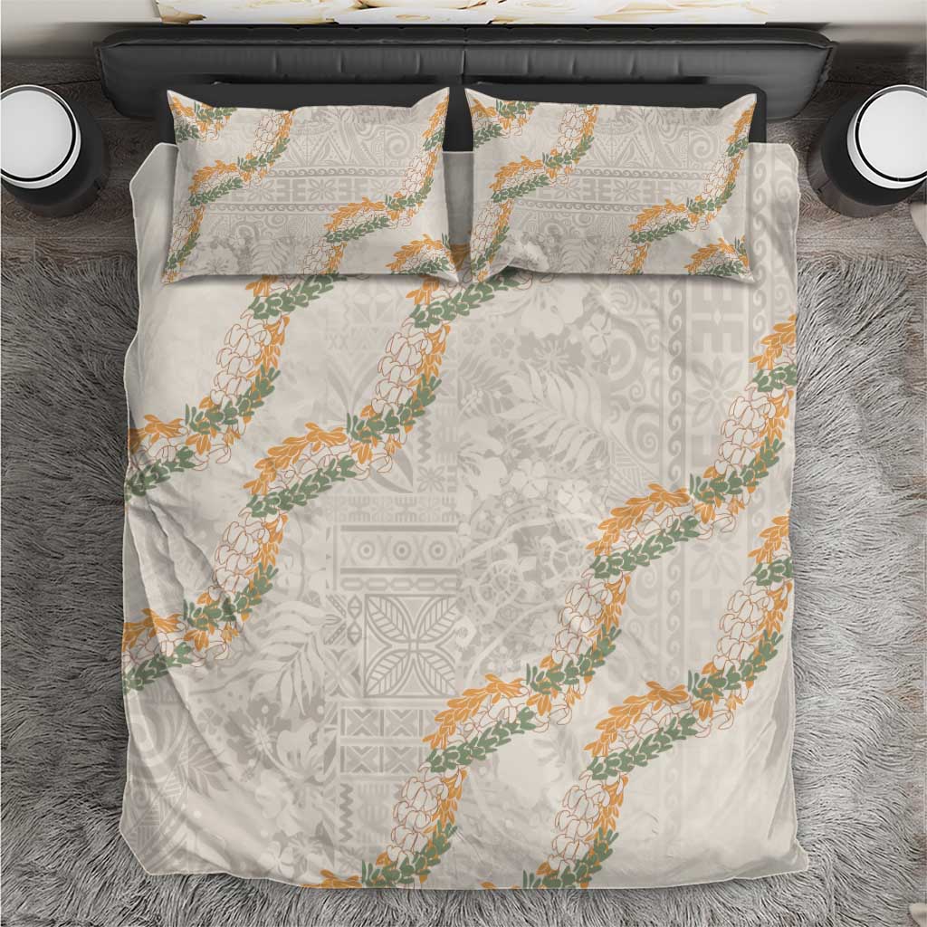 Aloha Pakalana and Puakenikeni Lei Bedding Set Beige Hawaiian Pattern