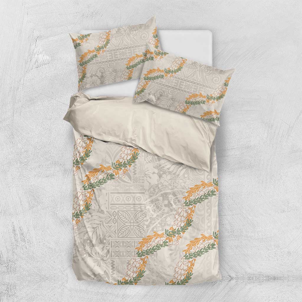 Aloha Pakalana and Puakenikeni Lei Bedding Set Beige Hawaiian Pattern
