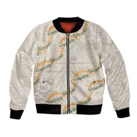 Aloha Pakalana and Puakenikeni Lei Bomber Jacket Beige Hawaiian Pattern LT9 Unisex Beige - Polynesian Pride