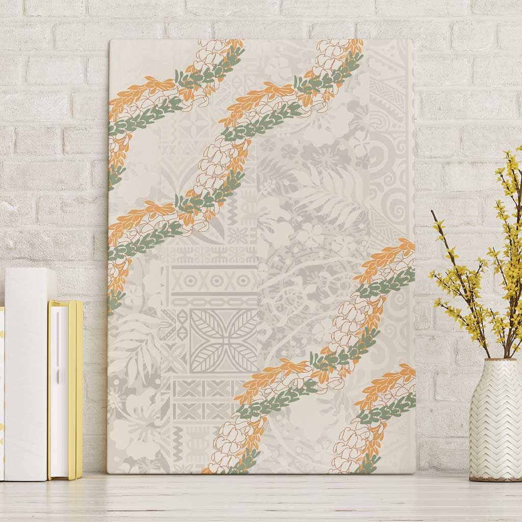 Aloha Pakalana and Puakenikeni Lei Canvas Wall Art Beige Hawaiian Pattern