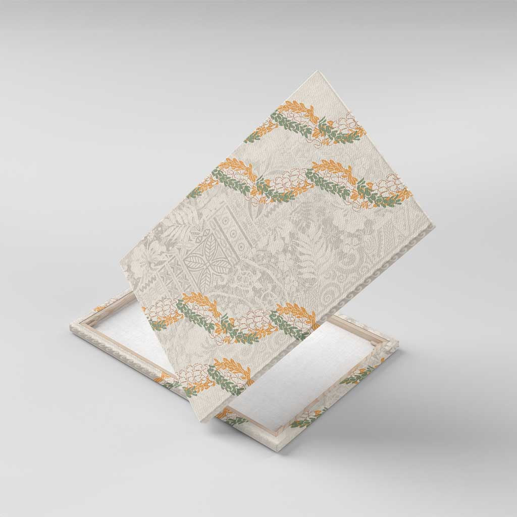 Aloha Pakalana and Puakenikeni Lei Canvas Wall Art Beige Hawaiian Pattern