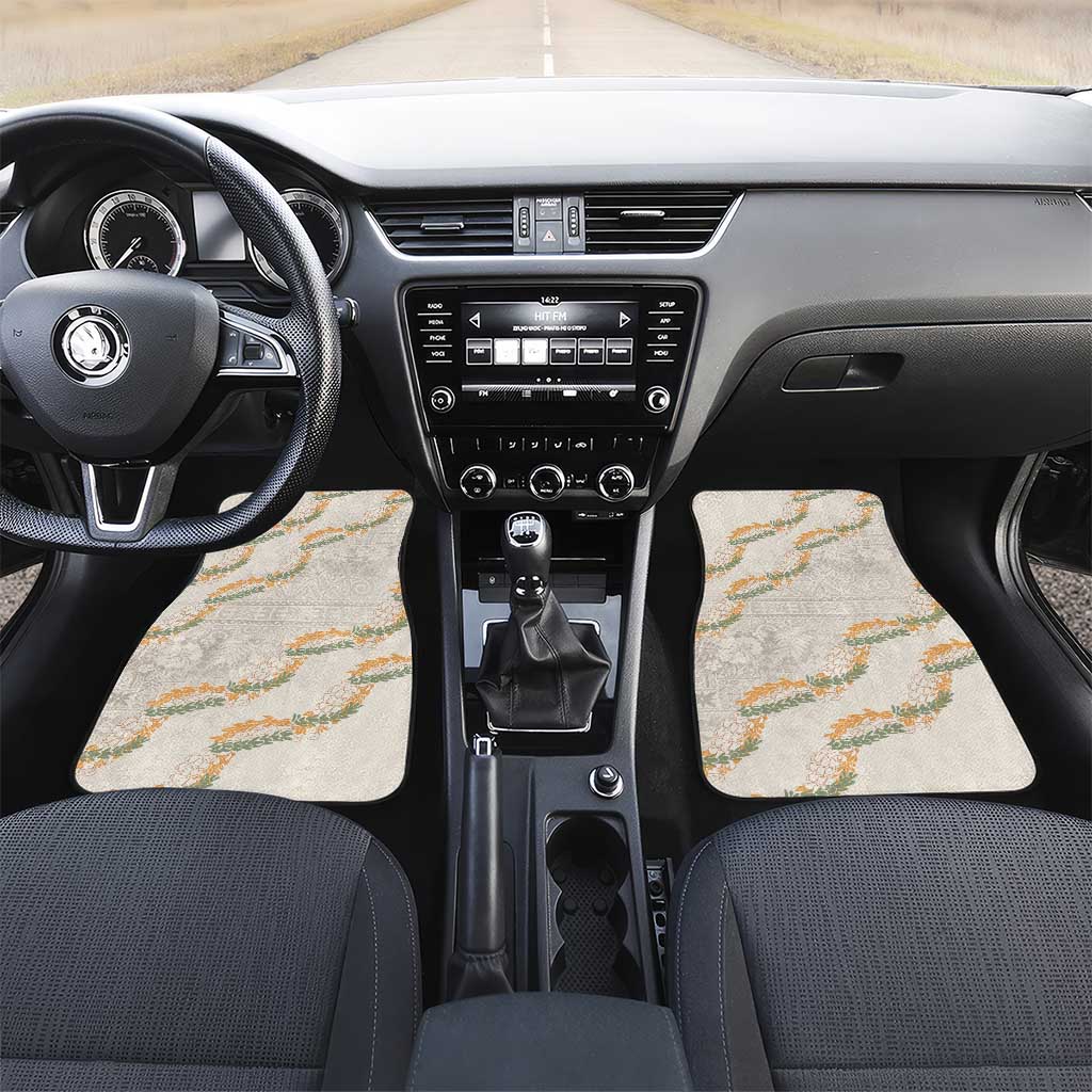 Aloha Pakalana and Puakenikeni Lei Car Mats Beige Hawaiian Pattern