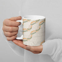 Aloha Pakalana and Puakenikeni Lei Ceramic Mug Beige Hawaiian Pattern - Polynesian Pride