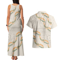 Aloha Pakalana and Puakenikeni Lei Couples Matching Tank Maxi Dress and Hawaiian Shirt Beige Hawaiian Pattern