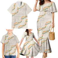 Aloha Pakalana and Puakenikeni Lei Family Matching Mermaid Dress and Hawaiian Shirt Beige Hawaiian Pattern