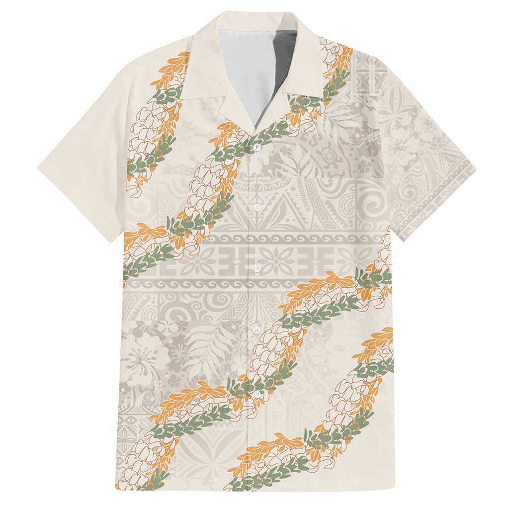 Aloha Pakalana and Puakenikeni Lei Family Matching Off Shoulder Maxi Dress and Hawaiian Shirt Beige Hawaiian Pattern