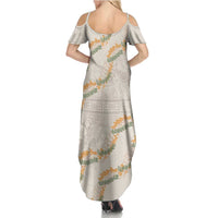 Aloha Pakalana and Puakenikeni Lei Family Matching Summer Maxi Dress and Hawaiian Shirt Beige Hawaiian Pattern