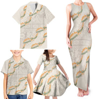 Aloha Pakalana and Puakenikeni Lei Family Matching Tank Maxi Dress and Hawaiian Shirt Beige Hawaiian Pattern
