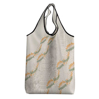 Aloha Pakalana and Puakenikeni Lei Grocery Bag Beige Hawaiian Pattern