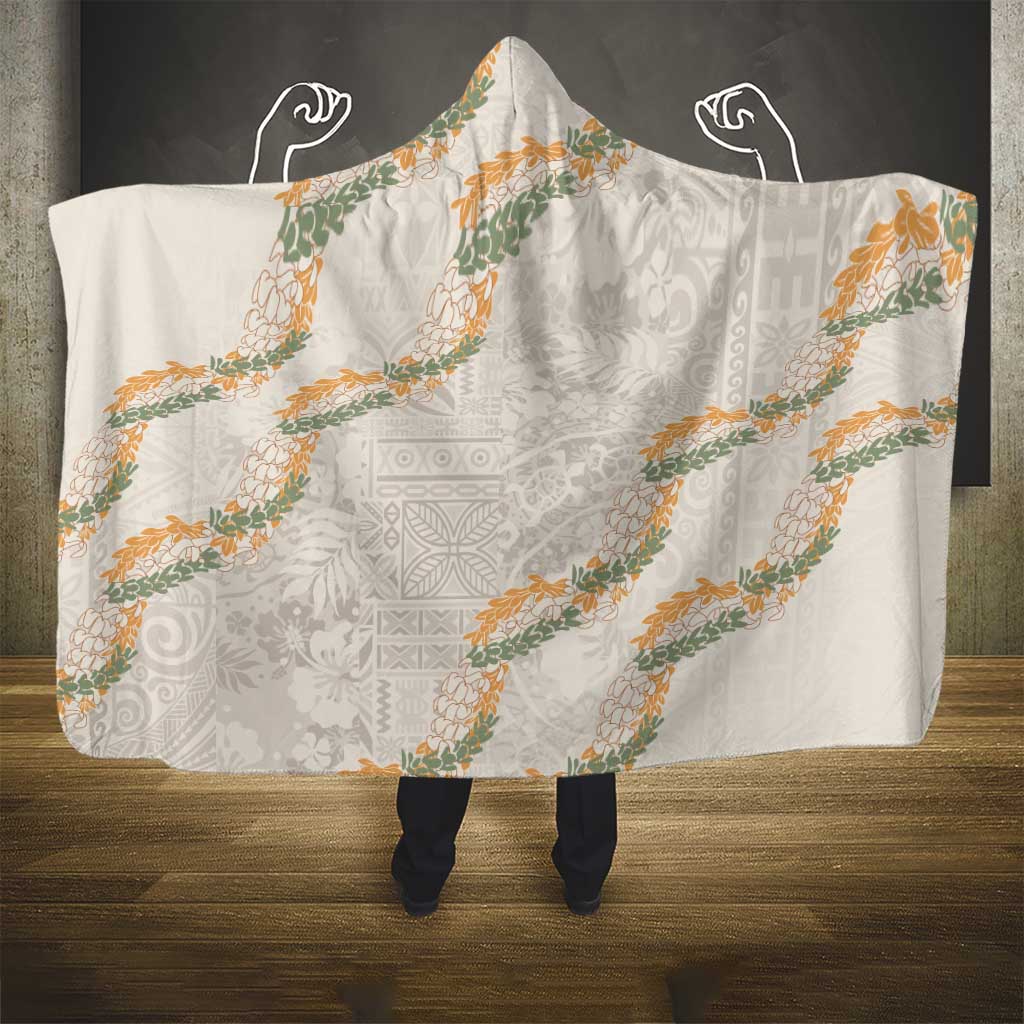 Aloha Pakalana and Puakenikeni Lei Hooded Blanket Beige Hawaiian Pattern