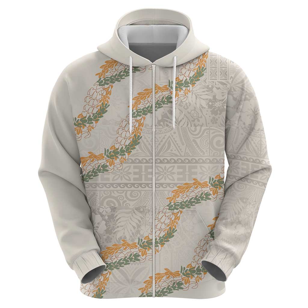 Aloha Pakalana and Puakenikeni Lei Hoodie Beige Hawaiian Pattern