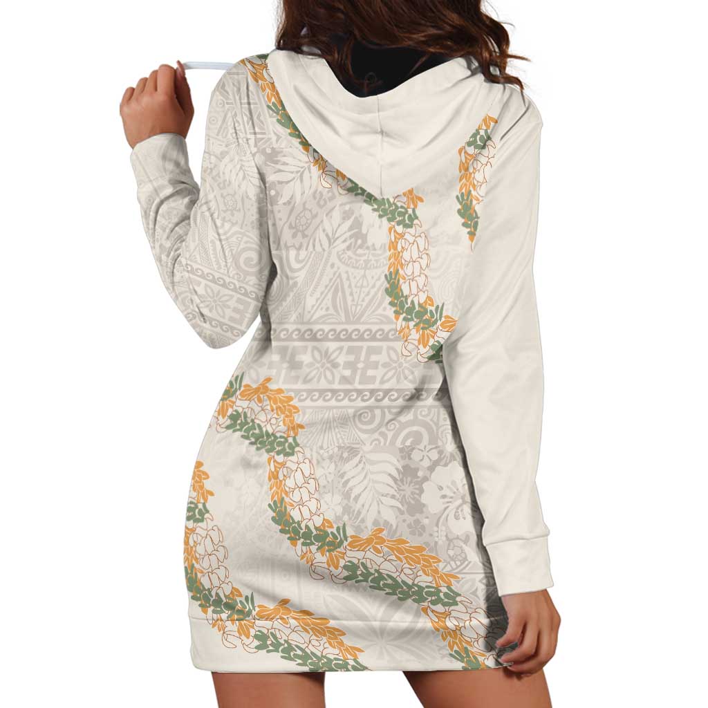 Aloha Pakalana and Puakenikeni Lei Hoodie Dress Beige Hawaiian Pattern