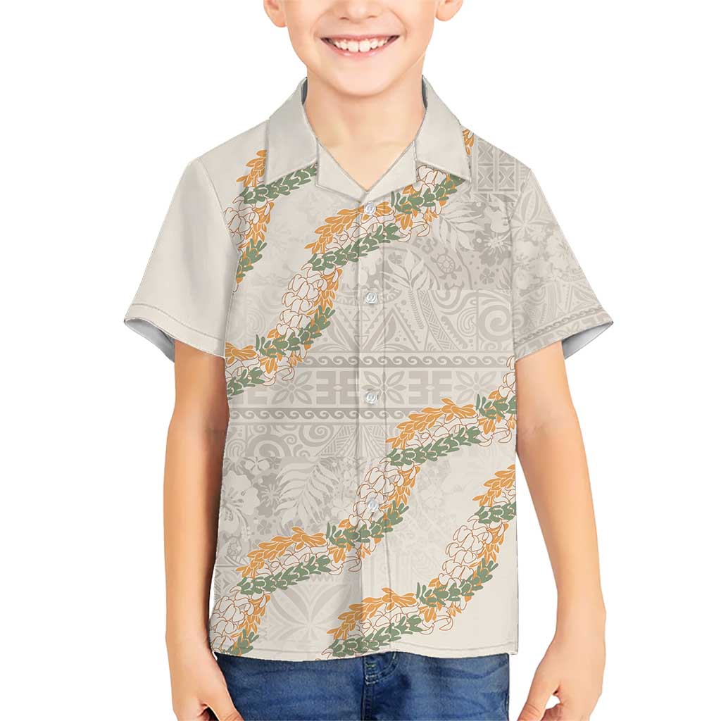 Aloha Pakalana and Puakenikeni Lei Kid Hawaiian Shirt Beige Hawaiian Pattern LT9 Kid Beige - Polynesian Pride