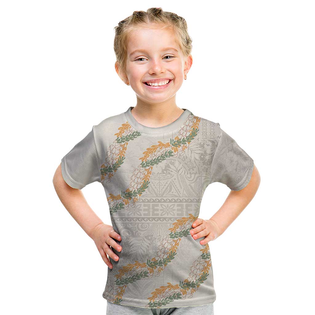 Aloha Pakalana and Puakenikeni Lei Kid T Shirt Beige Hawaiian Pattern LT9 Beige - Polynesian Pride