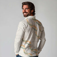 Aloha Pakalana and Puakenikeni Lei Long Sleeve Polo Shirt Beige Hawaiian Pattern