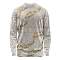 Aloha Pakalana and Puakenikeni Lei Long Sleeve Shirt Beige Hawaiian Pattern
