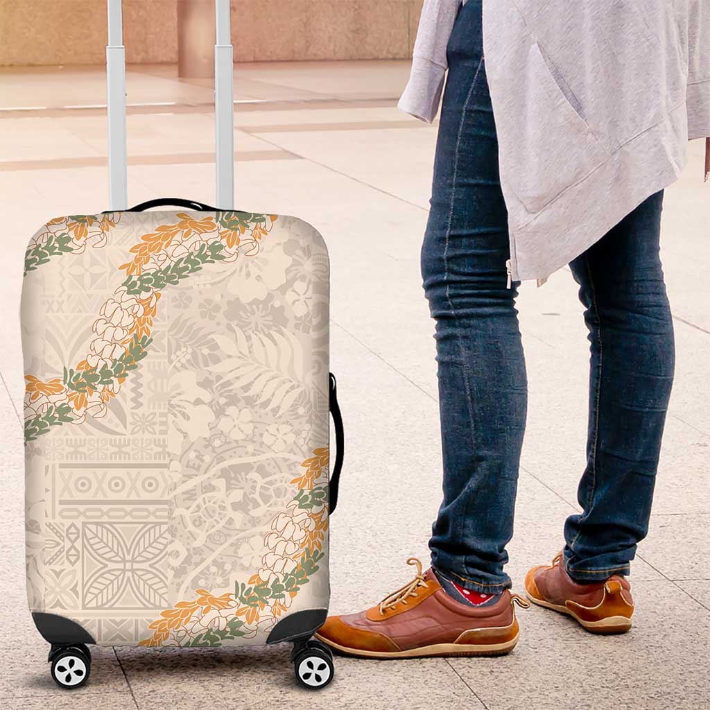 Aloha Pakalana and Puakenikeni Lei Luggage Cover Beige Hawaiian Pattern