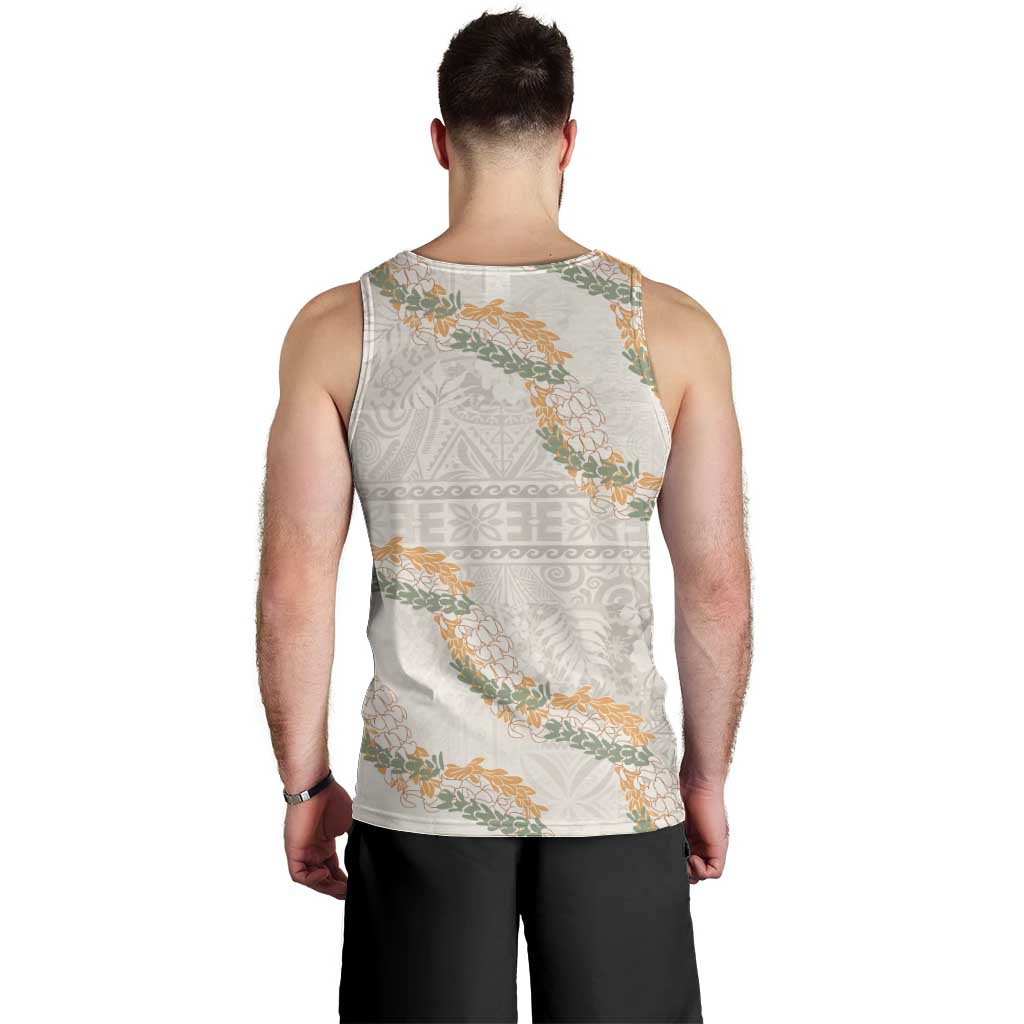 Aloha Pakalana and Puakenikeni Lei Men Tank Top Beige Hawaiian Pattern