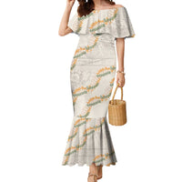 Aloha Pakalana and Puakenikeni Lei Mermaid Dress Beige Hawaiian Pattern