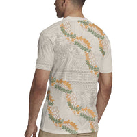 Aloha Pakalana and Puakenikeni Lei Rugby Jersey Beige Hawaiian Pattern