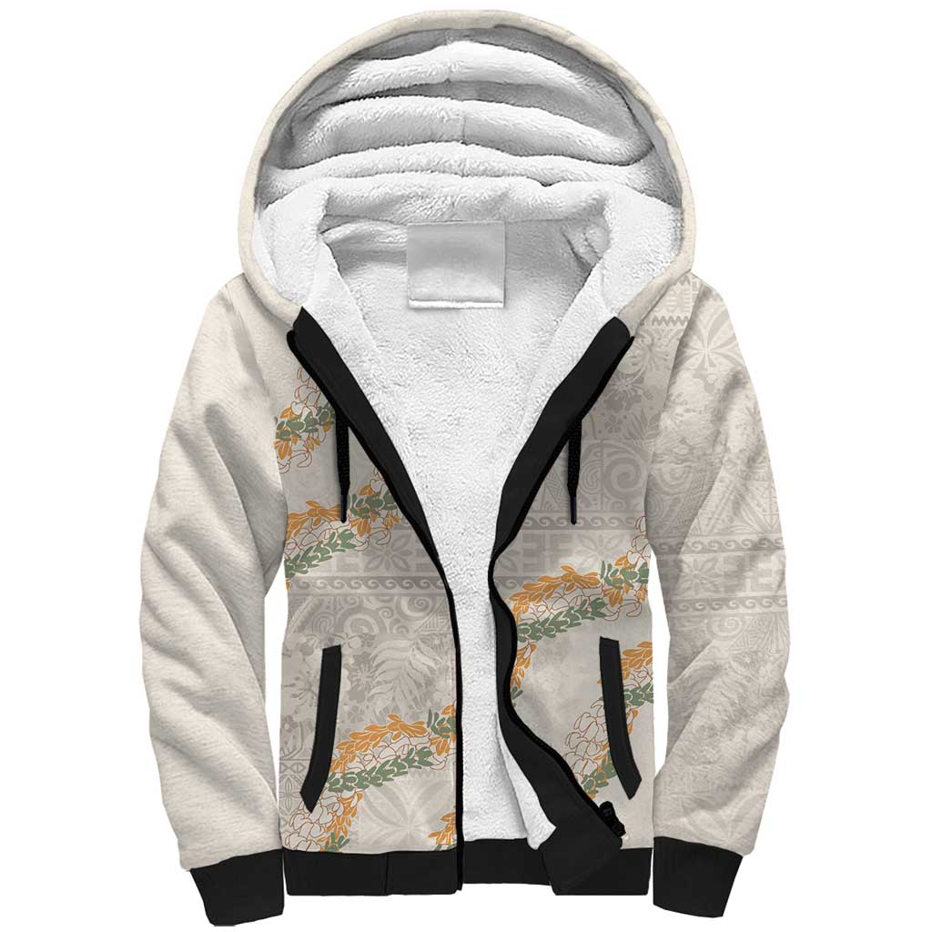 Aloha Pakalana and Puakenikeni Lei Sherpa Hoodie Beige Hawaiian Pattern